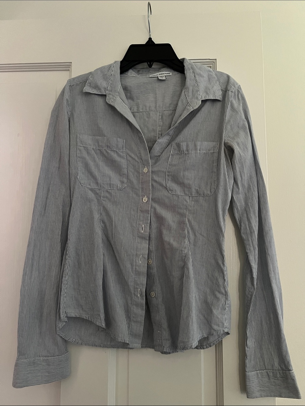 James Perse Blue and White Narrow Stripe Shirt